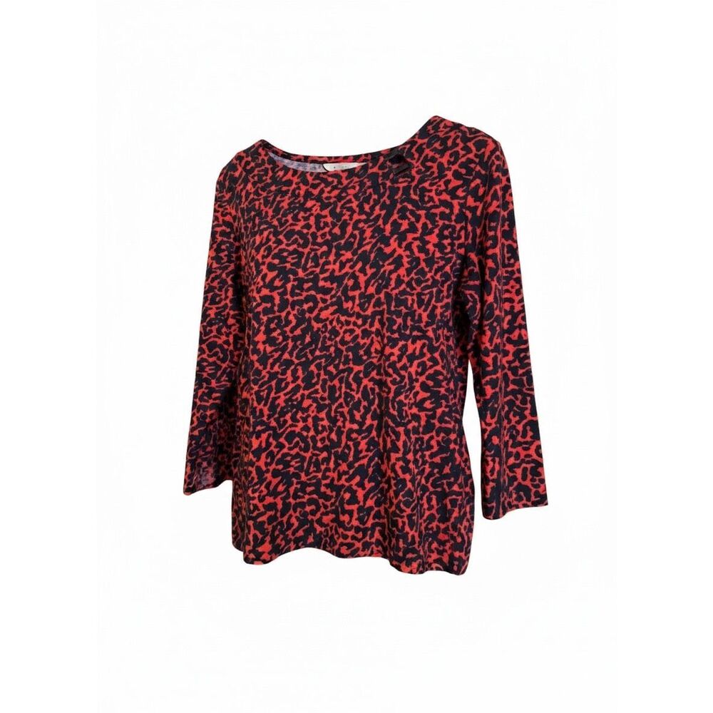 Rafaella Animal Print Keyhole Neck Cotton 3/4 Sleeve Blouse Orange Black Size XL